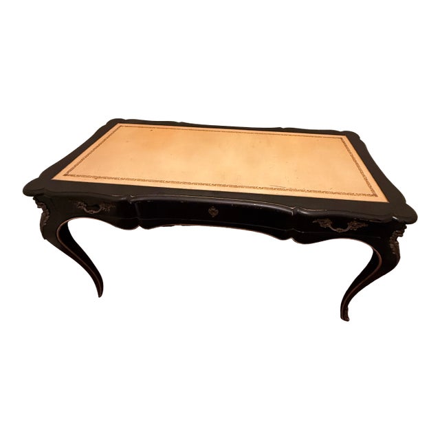 John Widdicomb Desk & Chair French Style Black/Gold For Sale