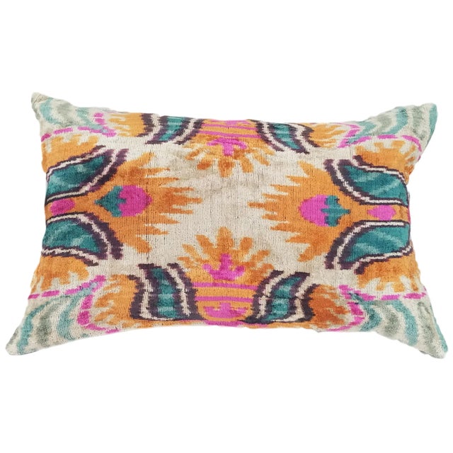 Contemporary Silk Uzbek Ikat Velvet Hand Made Pillow Cushion For Sale - Image 3 of 3