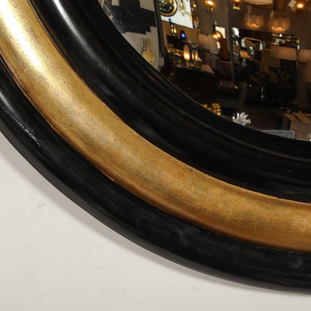 Karl Springer Mid-Century Modernist Gilt & Black Lacquered Convex Mirror by Karl Springer For Sale - Image 4 of 8