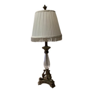 Vintage Crystal and Glass Body Table Lamp With Shade For Sale