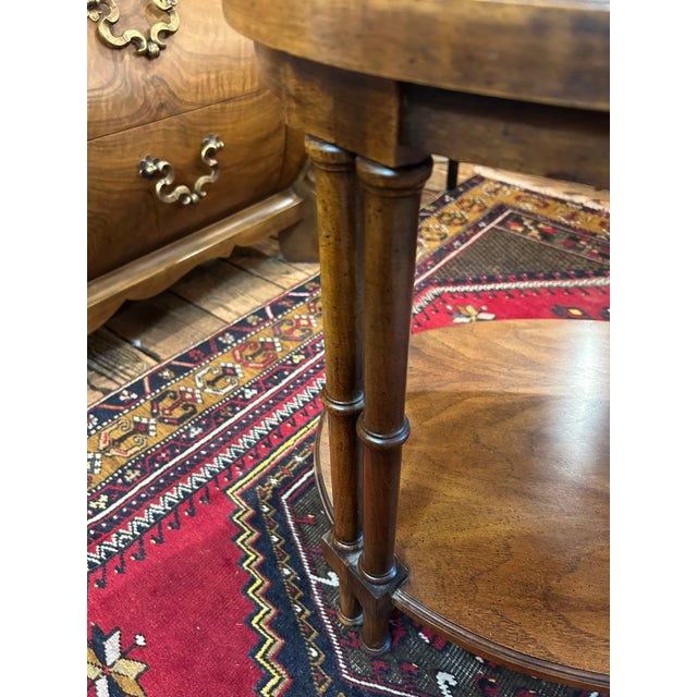 Brown Two Tier Oval Walnut Side Table For Sale - Image 8 of 9