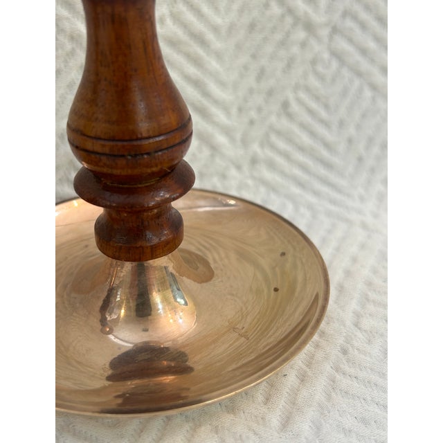 Wood Vintage Pair of Mahogany and Brass Candle Stick Holders For Sale - Image 7 of 9