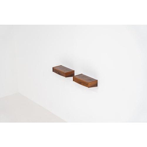 Contemporary Floating Bedside Tables in Rosewood, Set of 2 For Sale - Image 3 of 11