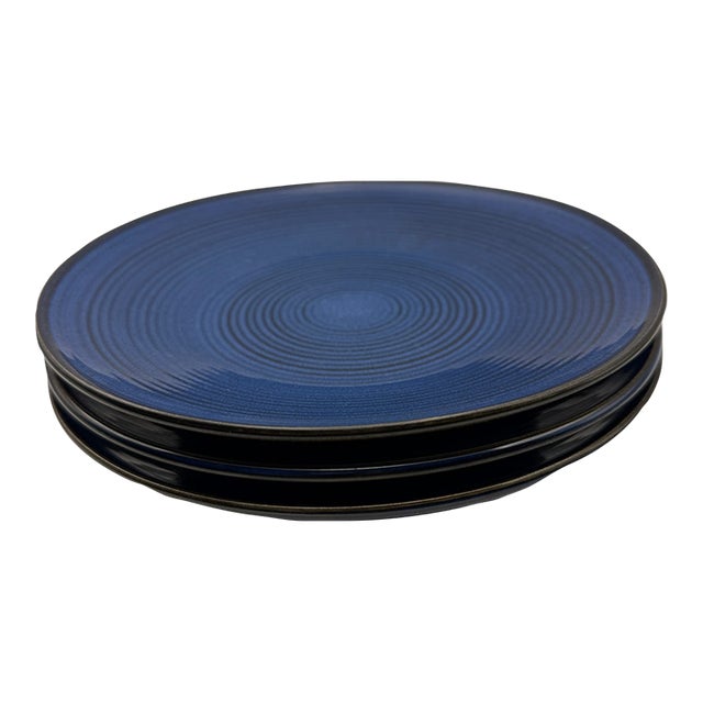 Thomas O'Brien Vintage Modern Blue Stoneware Dinner Plate, Set of 3 For Sale