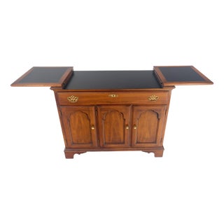 Flip Top Banded One Drawer Raised Panel Cherry 3 Door Liquor Cabinet Server MINT For Sale