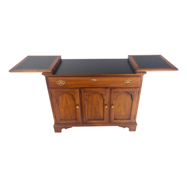 Flip Top Banded One Drawer Raised Panel Cherry 3 Door Liquor Cabinet Server MINT For Sale