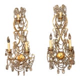 Pair of Italian Beaded Three Light Sconces, C. 1940 For Sale