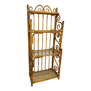 Mid 20th Century Vintage 4 Tier Chinoiserie Hollywood Regency Etagere or Bakers Rack With Glass Shelves
