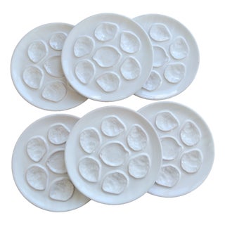 Vintage Earthenware Oyster Plates, 1960s, Set of 6 For Sale