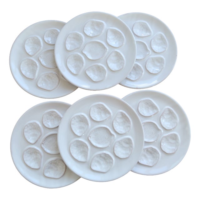 Vintage Earthenware Oyster Plates, 1960s, Set of 6 For Sale