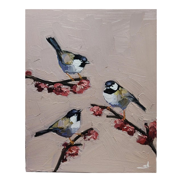 "Chickadees" Impressionist Style Oil Painting For Sale