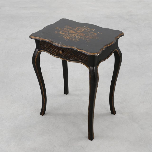 19th Century Black Wooden Side Table with Drawer, France For Sale - Image 16 of 16