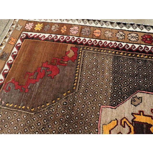 Brown Galerie Shabab Collection Mid-20th Century Handmade Turkish Tribal Room Size Rug in Brown Yellow and Red For Sale - Image 8 of 10