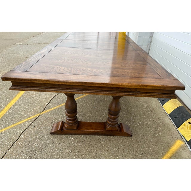 Solid Oak Vintage Trestle Diningroom Table For Sale In Detroit - Image 6 of 8
