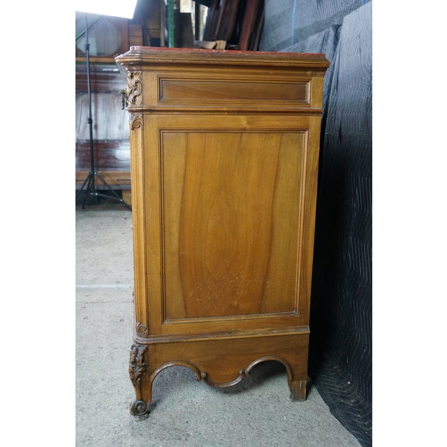 Antique Louis XV French Provincial Walnut Rouge Marble Buffet Sideboard Commode For Sale - Image 16 of 18