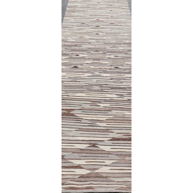 2020s Long Fine Kilim Runner in Charcoal, Gray and Brown in Modern Geometric Design For Sale In Atlanta - Image 6 of 11