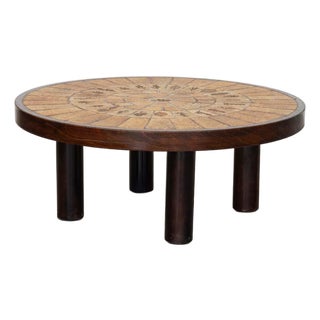 1960s Leaf Tiled Coffee Table by Roger Capron, Signed For Sale