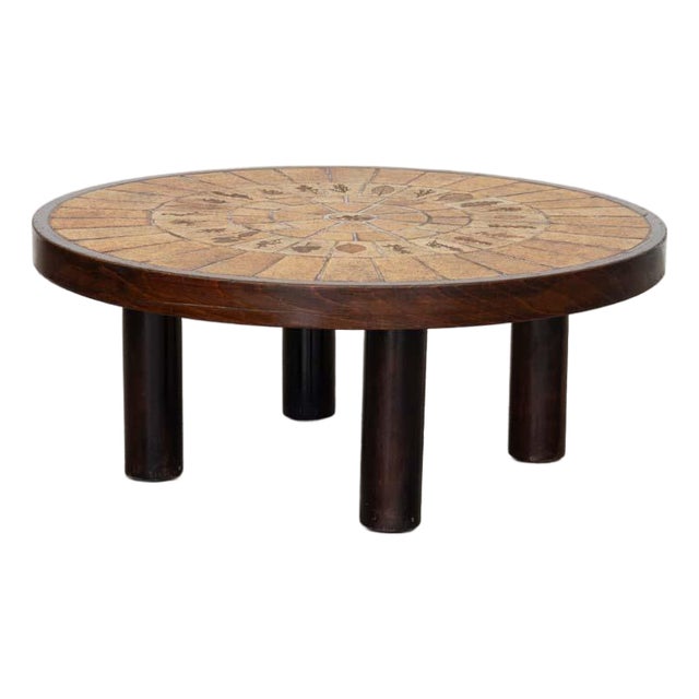 1960s Leaf Tiled Coffee Table by Roger Capron, Signed For Sale