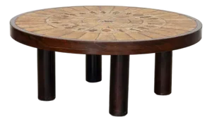 1960s Leaf Tiled Coffee Table by Roger Capron, Signed