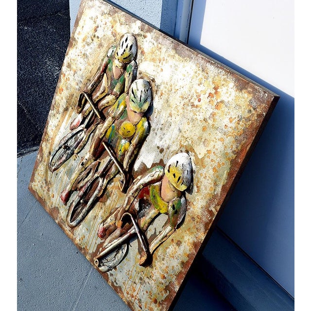 Metal Late 20th Century Original Sculptural Metal Wall Art Piece Depicting Racing Bicyclists For Sale - Image 7 of 7