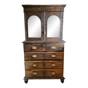 19th Century, Anglo Indian Heavily Carved Rosewood Campaign Secretary Bookcase