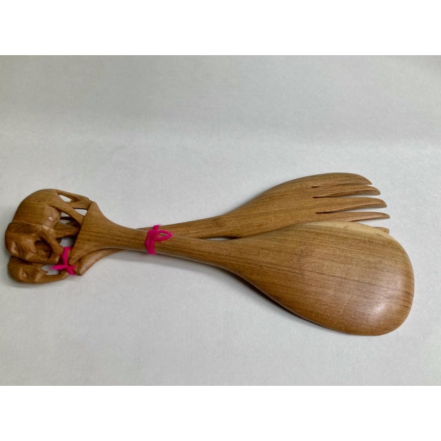 Vintage Set of 2 HandCarved Wooden Elephant Salad Servers Chairish