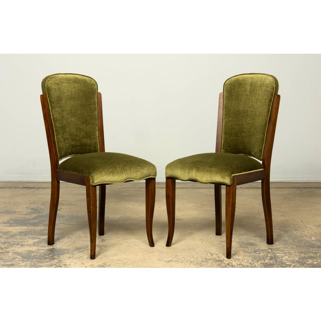 Set of Six 1930s French Art Deco Maple Dining Chairs in Olive Green Velvet For Sale - Image 13 of 18