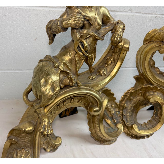 Antique Heavy Pair of Louis XV Style Gilt Bronze Female Sphinx Chenets Andirons For Sale - Image 11 of 17