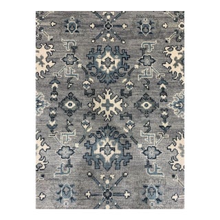9x12 Maya Oushak Silver Geometric Classic Hand Knotted Wool Carpet Rug For Sale