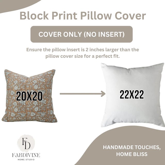 Not Yet Made - Made To Order Fabdivine Artistic Block Print Pillow Cover 18x18 Inch Off-White Linen-Manikarnika For Sale - Image 5 of 5