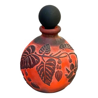 Galle' Style Red/Black Satin Cameo Glass Art Deco Perfume Bottle For Sale