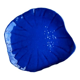 Vintage Coastal Cobalt Glass Tray For Sale