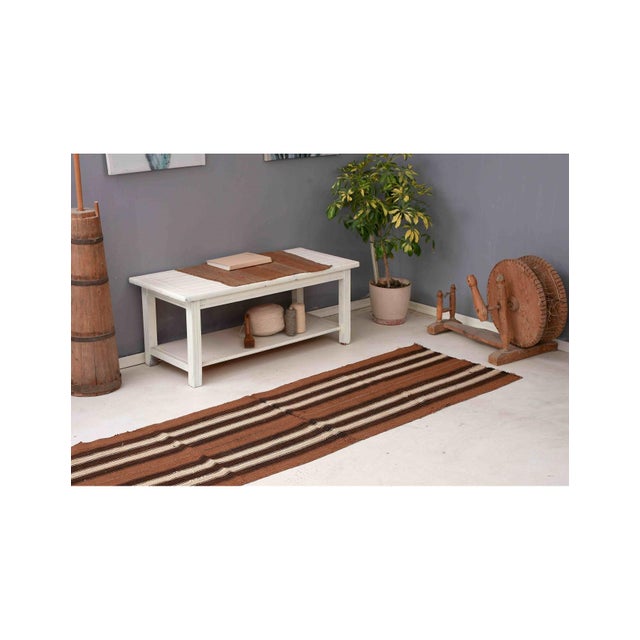 Striped Brown Vintage Kilim Runner - 2`6″ X 8`2″ fT. For Sale - Image 4 of 6