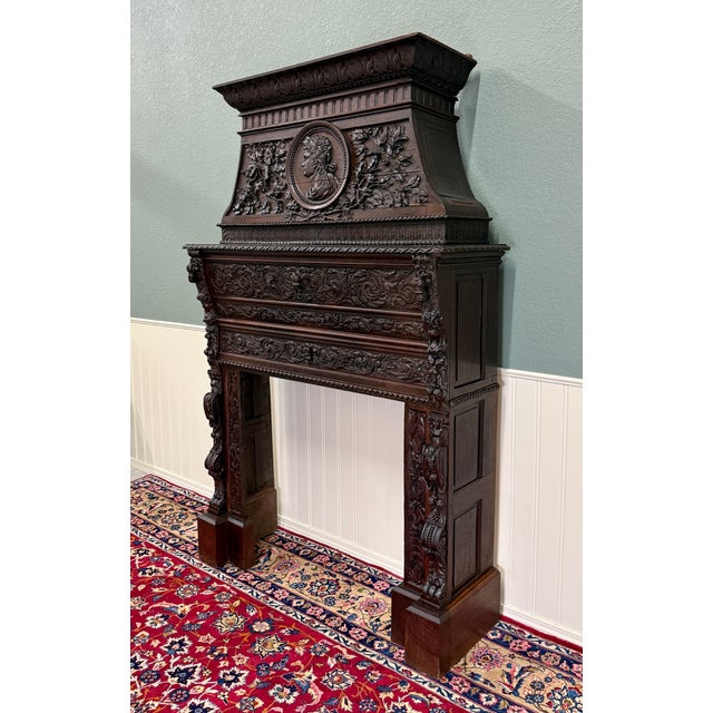 SUPERB Antique French Fireplace Mantel Surround ~~Renaissance Revival~~HIGHLY CARVED OAK~~c. 1880s This HANDSOME statement...
