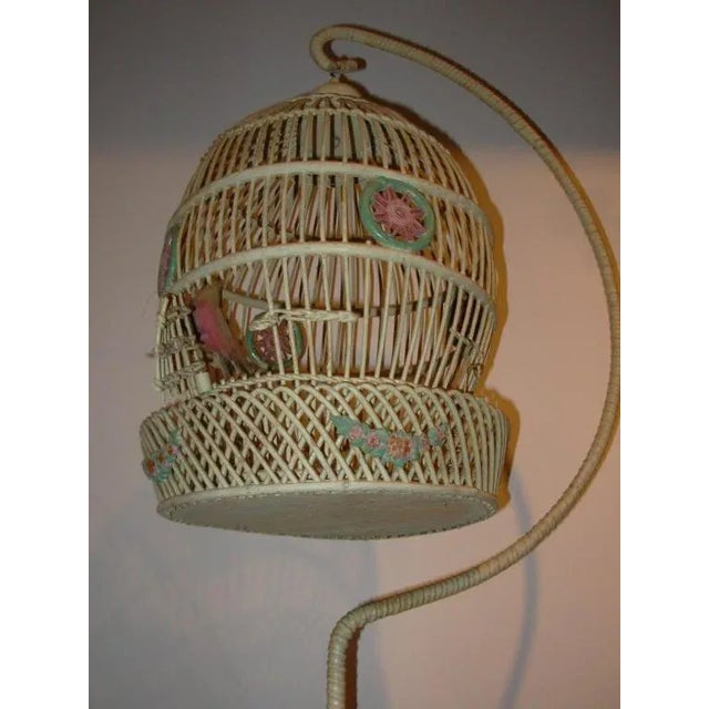 Beige Wicker Bird Cage on Original Pedestal For Sale - Image 8 of 9