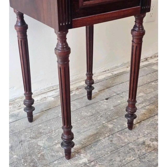 Antique French 1920s Marble Top Nightstand Mahogany Bedside Cabinet For Sale In Los Angeles - Image 6 of 18