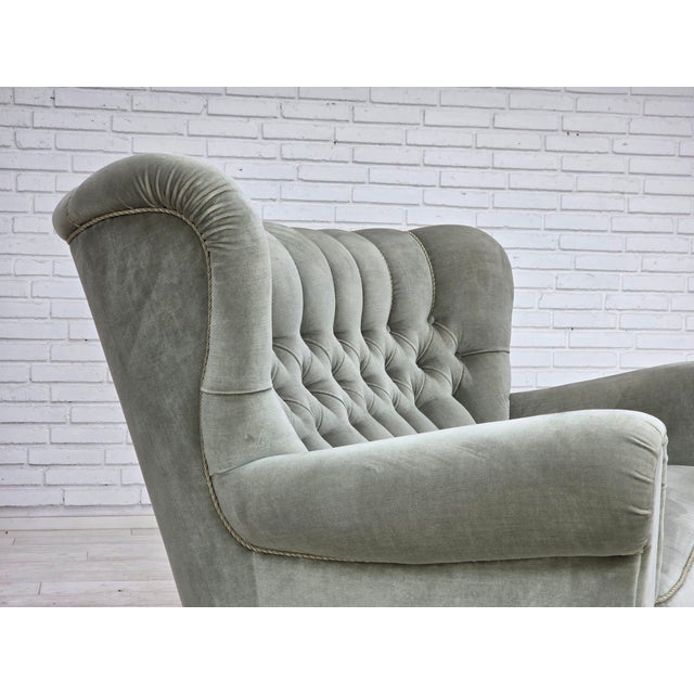 Danish Twi-Seater Sofa in Light Green Furniture Velour, 1960s For Sale - Image 9 of 18