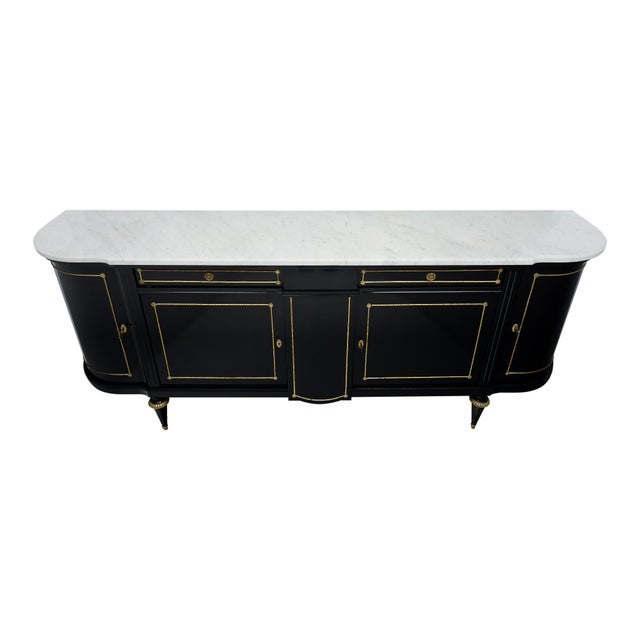 French Classic Demilune, Louis XVI Style French Buffet, Ebonized, Circa 1920 For Sale - Image 3 of 9