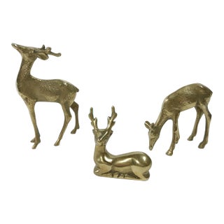 Vintage Brass Deer Trio For Sale