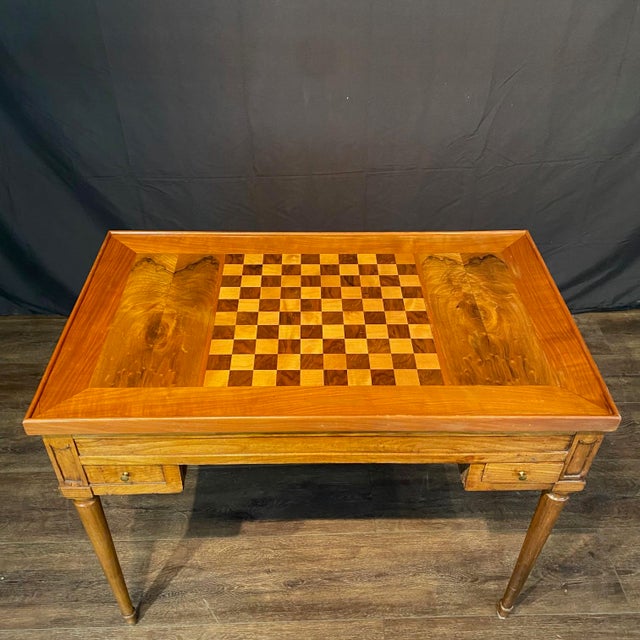 French Antique French Inlaid Game Table With Reversible Chessboard Backgammon Top For Sale - Image 3 of 16