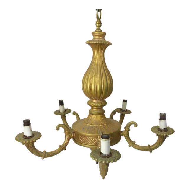 Vintage Gold - Fished Metal Chandelier For Sale