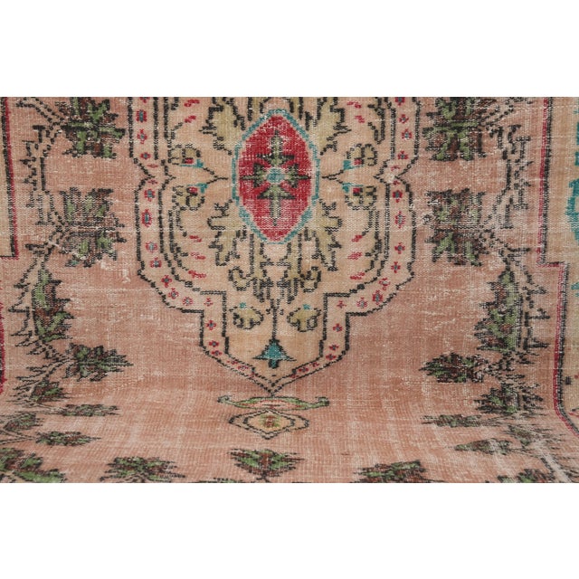 1970s Vintage Turkish Handmade Wool Cotton Pink Area Rug For Sale - Image 12 of 12