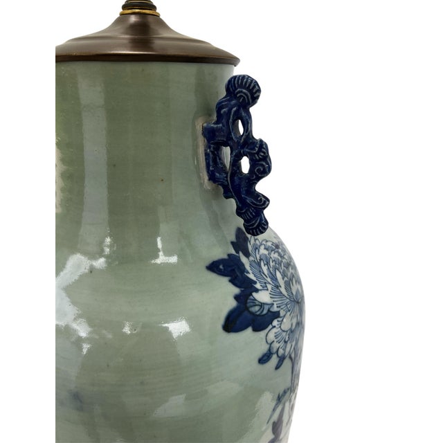 Pair of Large-Scale Vintage Chinese Blue & White Porcelain Chinoiserie Table Lamps For Sale In Wichita - Image 6 of 12