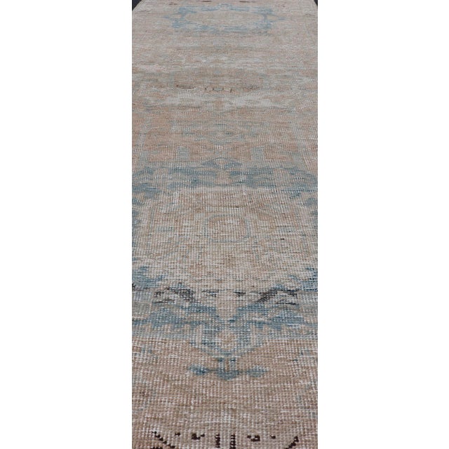Blue Vintage Persian Heriz Runner With Medallions in Earthy Tones and Light Blue 2'11" X 10'0" For Sale - Image 8 of 13