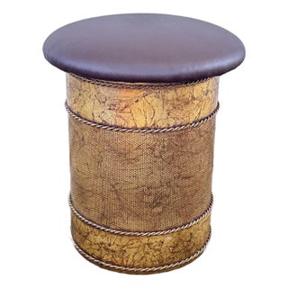 1960s Mid-Century Italian Gilded Metal Storage Ottoman / Vanity Stool - Newly Upholstered For Sale