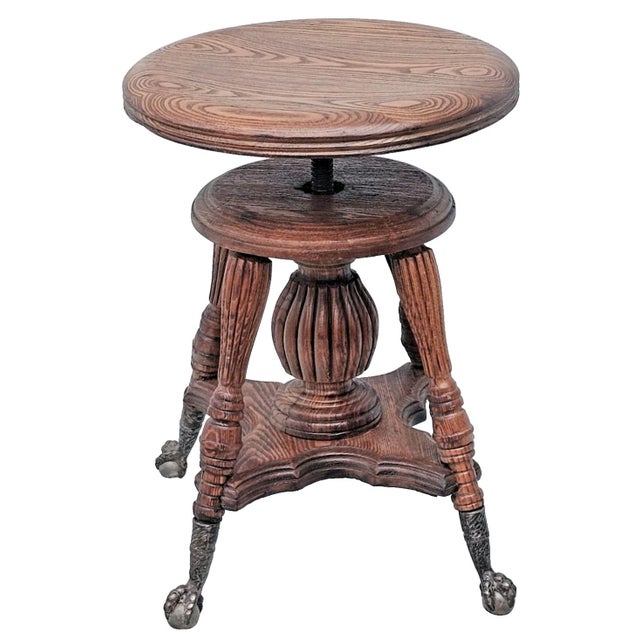 Brown Antique Victorian Lyon & Healy Piano Stool Swivel Adjustable Cast Iron 1890s For Sale - Image 8 of 16