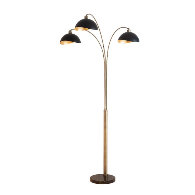 Luna Bella 3-Light Arc Floor Lamp - Matte Black, Weathered Brass, Gold Leaf, Black Marble Base, Dimmer Switch For Sale In Los Angeles - Image 6 of 18