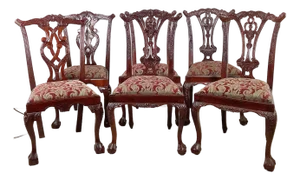 Set of Six Chippendale Style Mahogany Dining Chairs, Carved Splat Backs, Ball-and-Claw Feet