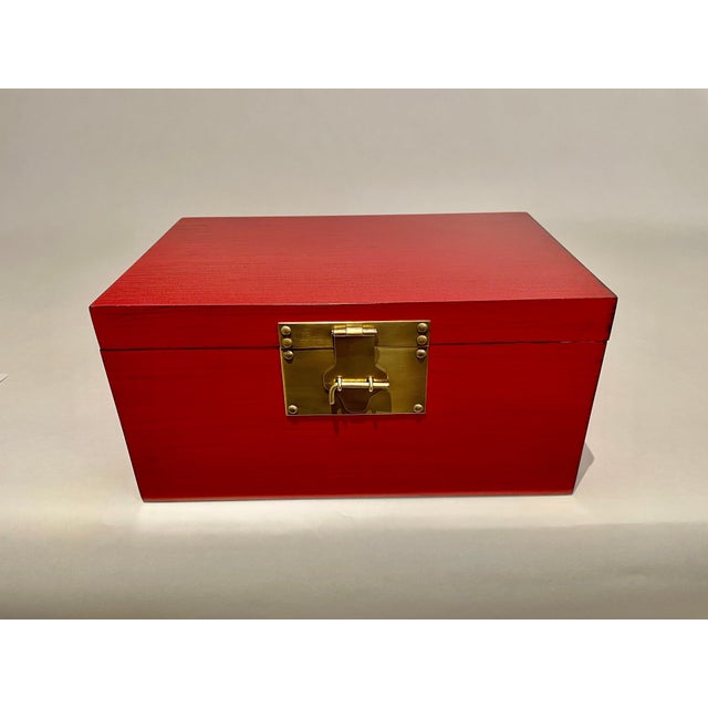 Chinese Red Lacquered Box With Brass Mounts, Mid 20th Century For Sale - Image 11 of 12