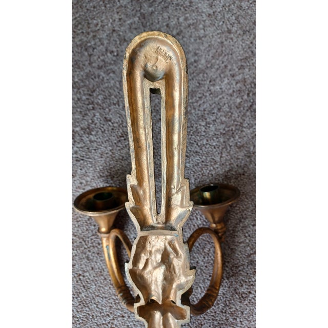 Vintage Pair of Gilt Bronze Sconce Candelabras For Sale - Image 4 of 4